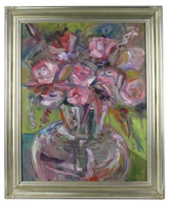 Light Roses in a Clear Vase