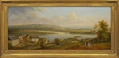 Large landscape with a view of the confluence of the Rhine and Main rivers near Mainz