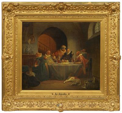 Merry company in the wine tavern by Adolf Schrodter - Auction record, sale price, and art valuation. Compare with similar artists and explore comparable artworks.