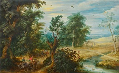 Forest landscape with a horse and cart