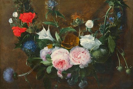 Flower garland with roses and thistles