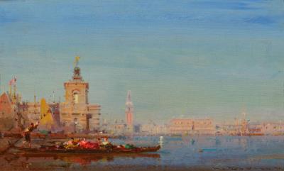 View of Venice with a gondola