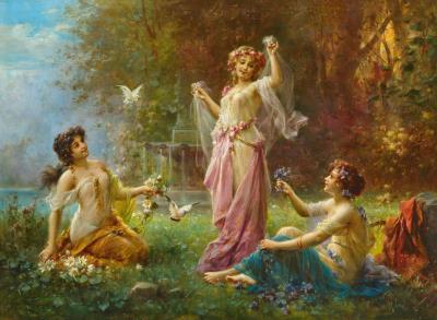 Nymphs by a forest stream