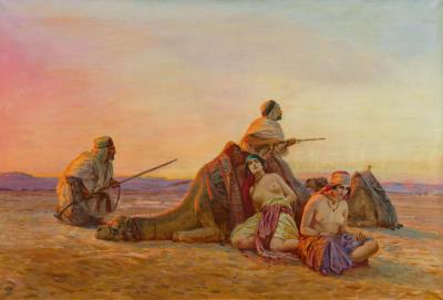Desert warriors and women at dusk
