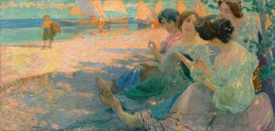 Women tying nets on the beach