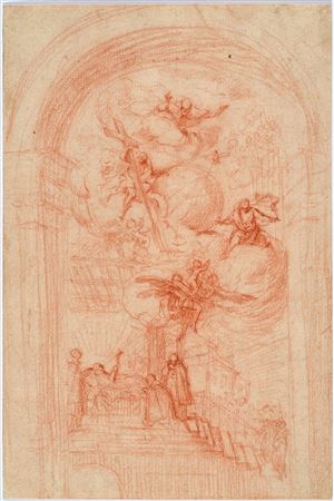 Death of a saint, whose soul is received by the Holy Trinity.