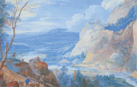 River landscape with travellers