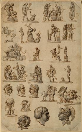 Study sheet with numerous images of gods and heros of antiquity.