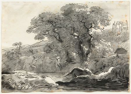 Landscape with faun and nymph.
