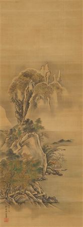 Hilly landscape with a house by the water
