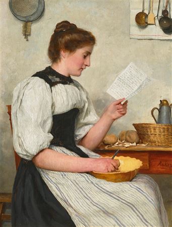 Bernese woman readig a letter