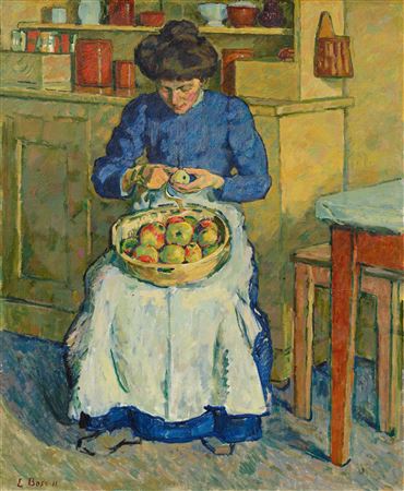 Girl peeling an apple