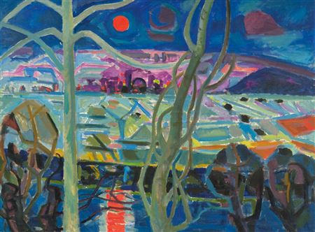 Limmat valley landscape in the moonlight