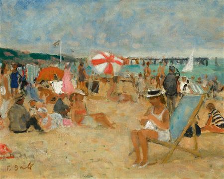 Elle brode sur la plage de Trouville