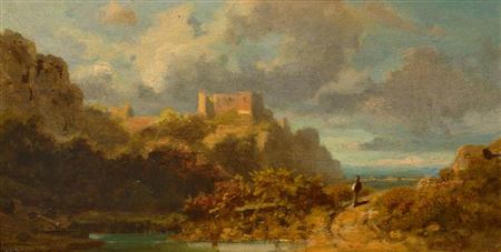 Landscape with castle and traveller