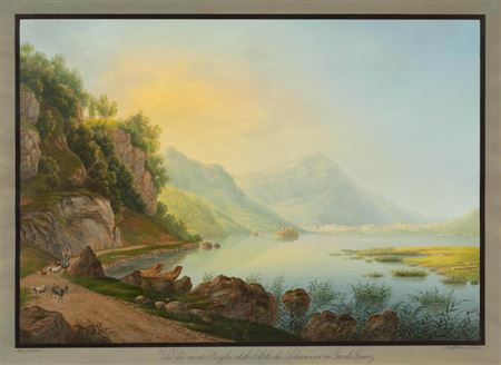 Vue du mont Righi et de l'Isle de Schwanau au Lac de Lowerz