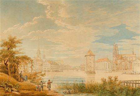 View of Zurich with the town hall and the Grossmünster