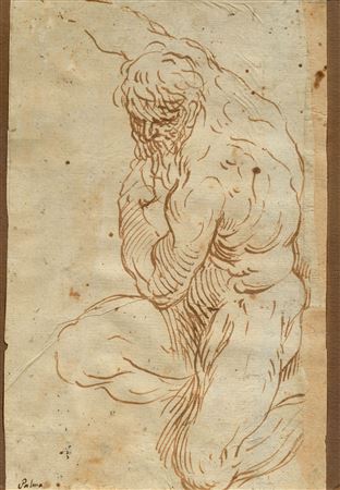 Study of a bearded naked man crouching