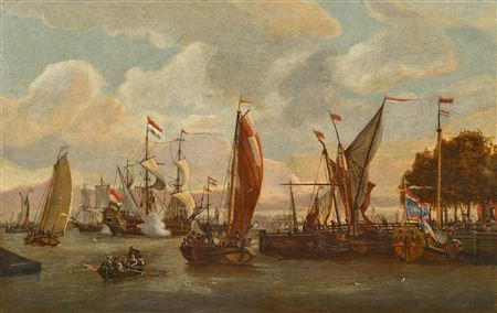 Ships at harbour, possibly at the river IJ