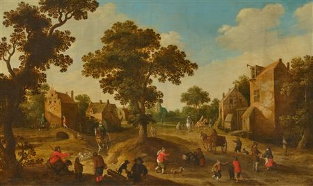 Village scene with passers-by
