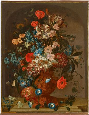 Still life of flowers in a terracotta vase