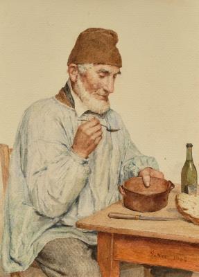 Peasant eating soup