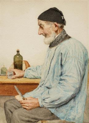 A grandfather having a snack ( beim Znüni)