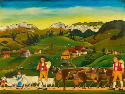 Alpabzug. 1967. (descent from the mountains with cattle)