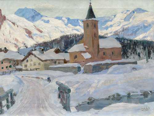 Sils Baseglia with Church of San Lurench.