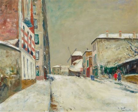 Montmartre, towards the Moulin de la Galette under the snow
