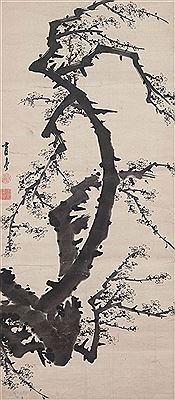 Dynamic painting of a plum branch in bloom