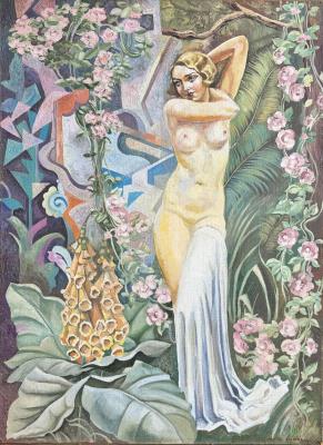 Nude Woman Standing in a Floral Setting