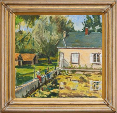 Boys fishing in a pond in France by Reshid Bey - Auction record, sale price, and art valuation. Compare with similar artists and explore comparable artworks.