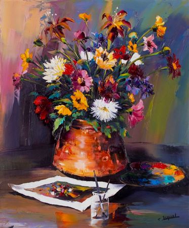 FLOWERS IN COPPER POT