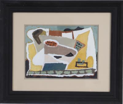 Composition sur fond gris vert