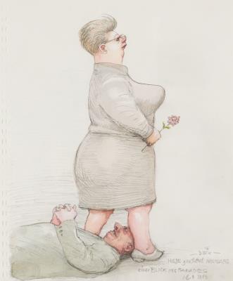 Hilde allows Wolfgang a glimpse into paradise, 18.3.2013 by Manfred Deix - Auction record, sale price, and art valuation. Compare with similar artists and explore comparable artworks.