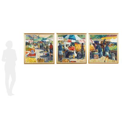 Market Scene Triptych by Charles J Movalli - Auction record, sale price, and art valuation. Compare with similar artists and explore comparable artworks.