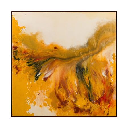 Abstract in golds, greens and reds