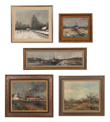 Long Boat Canal; Boat in Dry Dock; Winter; French Farm Road; Landscape with House