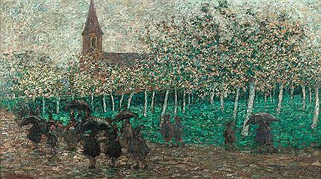'vers l'école par la pluie - printemps'