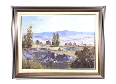 Australian scene depicting couple strolling along the river by Wykeham Perry - Auction record, sale price, and art valuation. Compare with similar artists and explore comparable artworks.