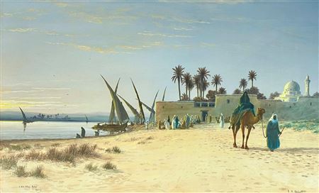 A Nile Village, Market Morning by Ernest Edwin Abbott - Auction record, sale price, and art valuation. Compare with similar artists and explore comparable artworks.