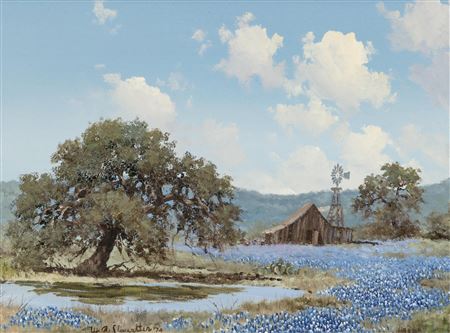 Bluebonnets and Windmill
