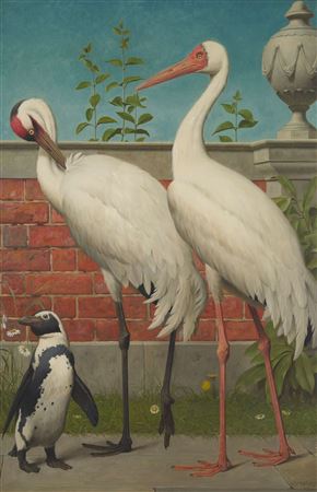 AMERICAN AND INDIAN WHITE CRANES AND PENGUIN (2)