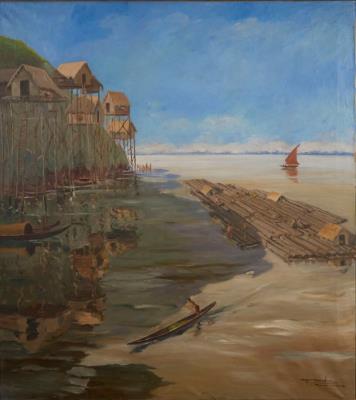 Village on stilts on the banks of the Mekong