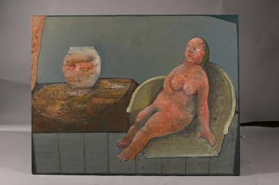 Nude sitting at an aquarium, 1990