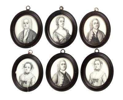 A Group of Sixteen Plumbago Miniature Portraits of the Filkes and Fuller