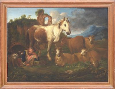 Shepherd with horse and herds