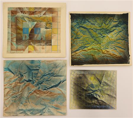 Crumpled Paper Abstractions on Shikishi Boards (4)