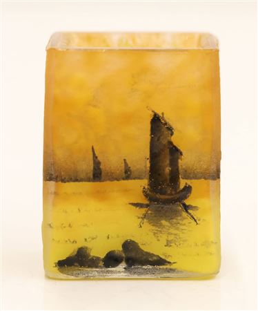 Miniature Venetian Sailboats Cameo Glass Square Vase